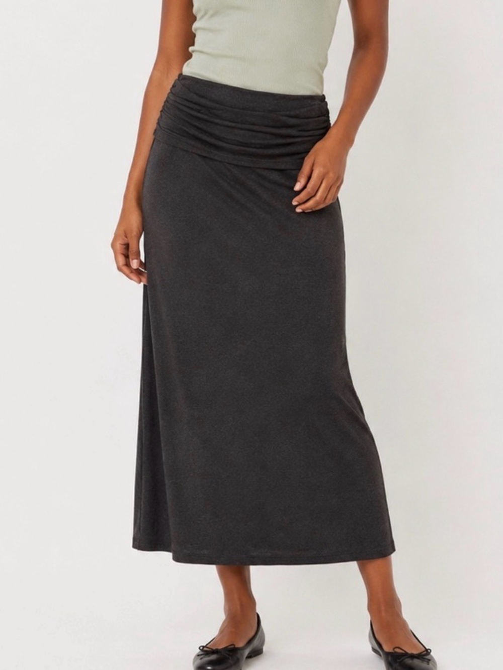 Studio M Charcoal Black Maxi Skirt with Folded Waistband